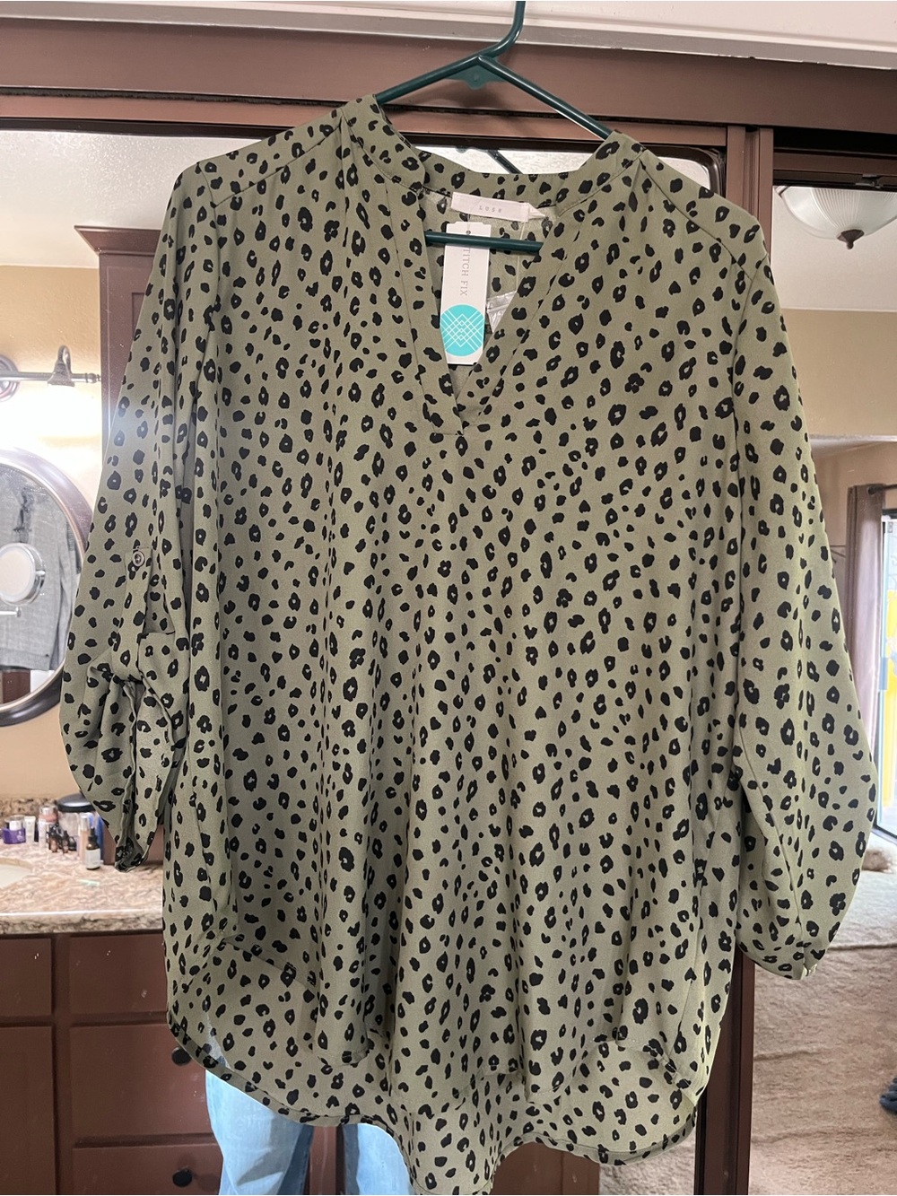 Lush Olive and Black V-Neck Dolman Blouse